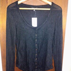 LUCKY BRAND Designer Top Shirt Blouse Black Long Sleeve Women's Sz M MSRP $59.50